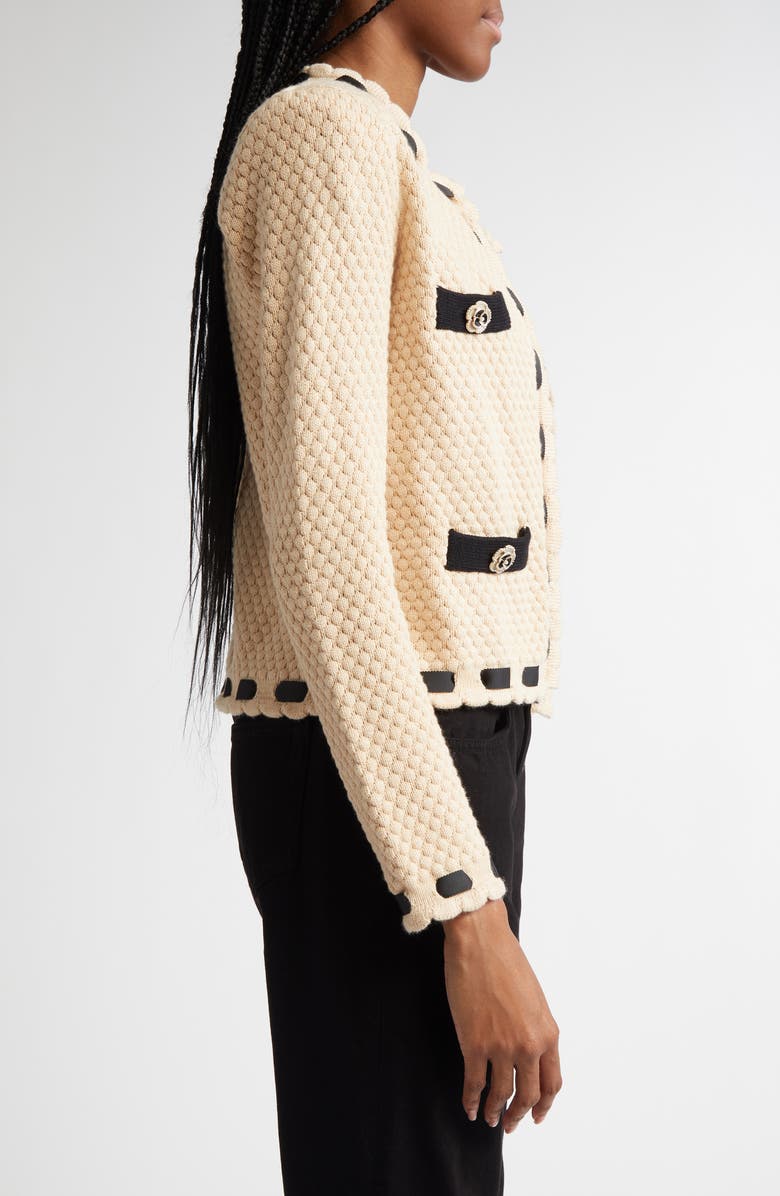 L'AGENCE Astor Contrast Trim Cardigan, Alternate, color, Biscuitbl