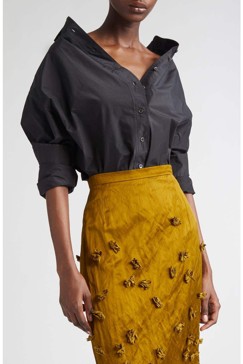Silk Blend Cutaway Button-Up Shirt, Main, color, BLACK