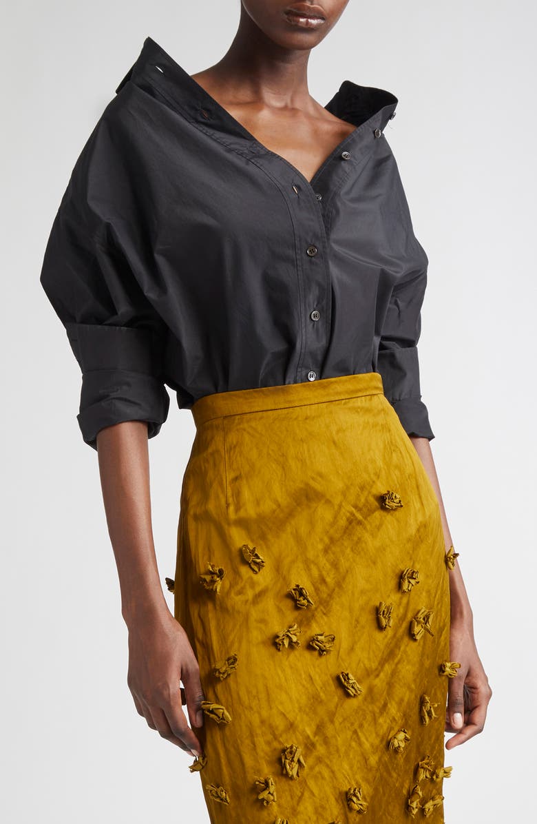 Michael Kors Collection Silk Blend Cutaway Button-Up Shirt, Main, color, Black