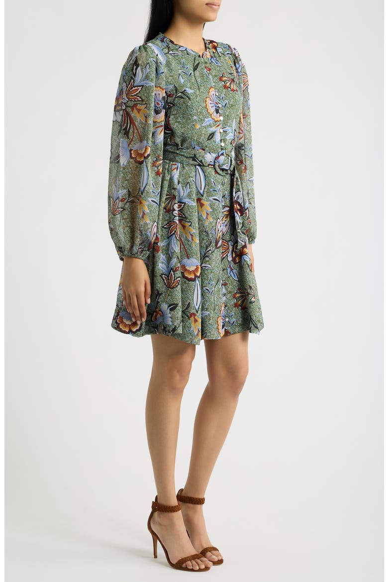 Print Belted Long Sleeve Dress, Alternate, color, COBALT BLUE