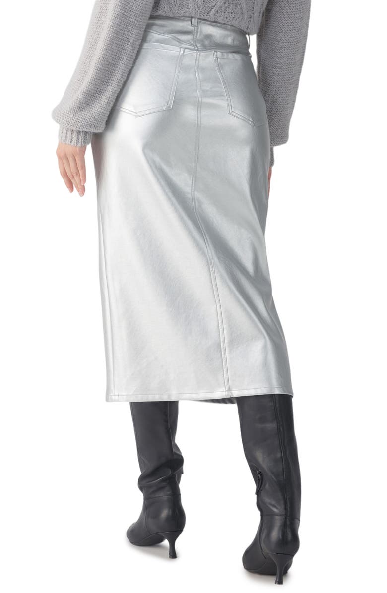 Sanctuary Metallic Faux Leather Midi Skirt, Alternate, color, Silver