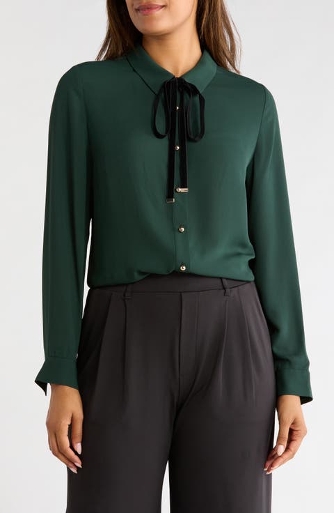 Velvet Tie Neck Georgette Shirt