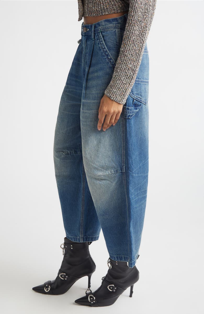 R13 Pleated Crop Wide Leg Carpenter Jeans, Alternate, color, Depot Blue