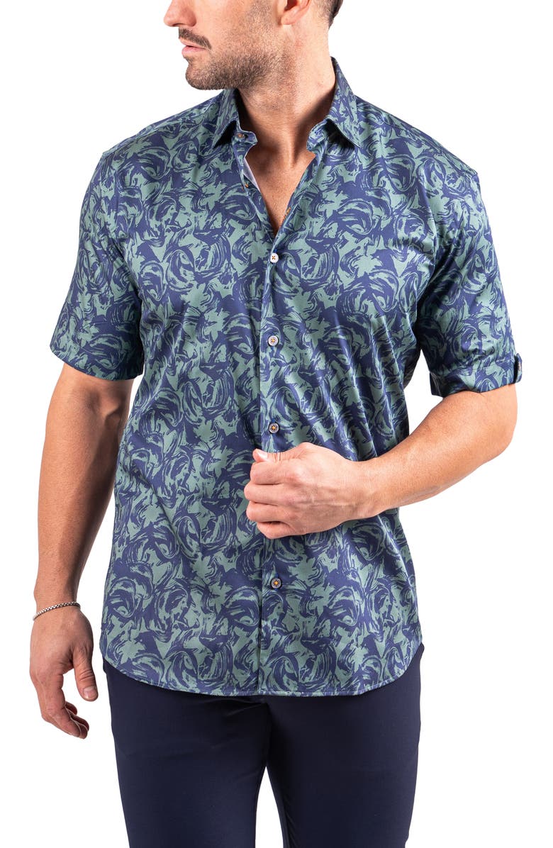 Maceoo Galileo Resistance0302 Green Short Sleeve Cotton Button-Up Shirt, Alternate, color, 