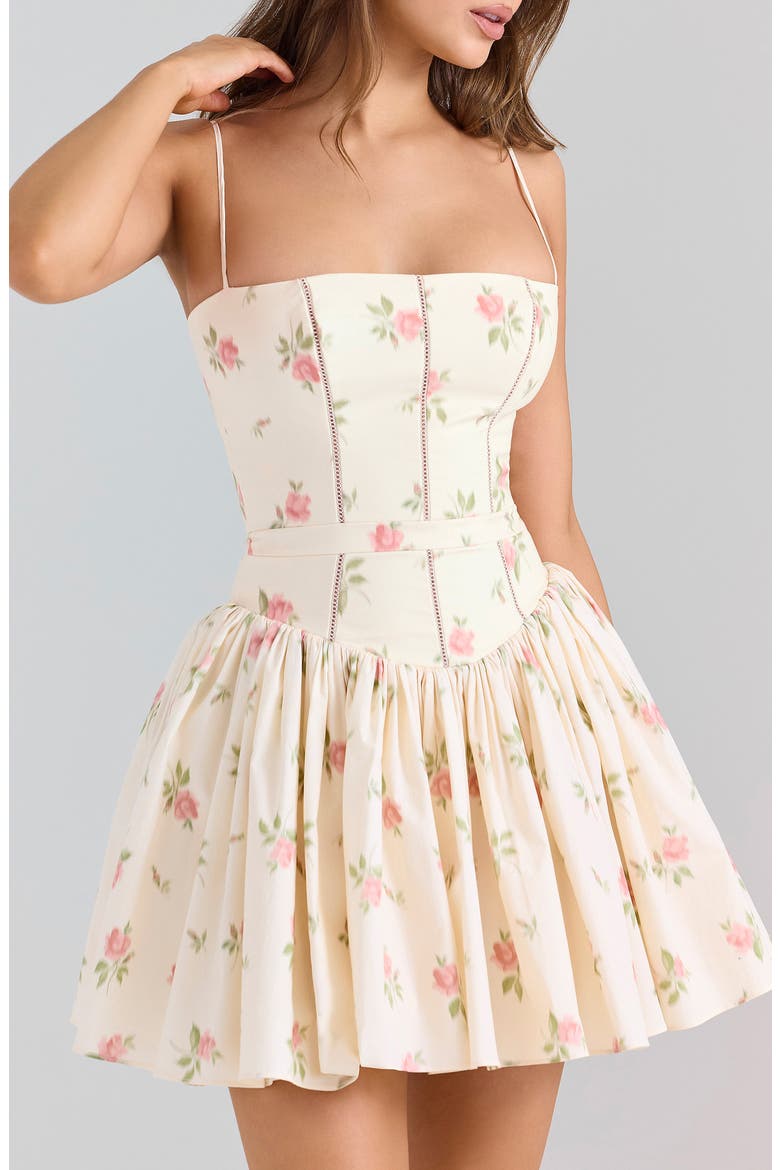 Ysabella Floral Print Minidress, Alternate, color, WHITE ROSE PRINT