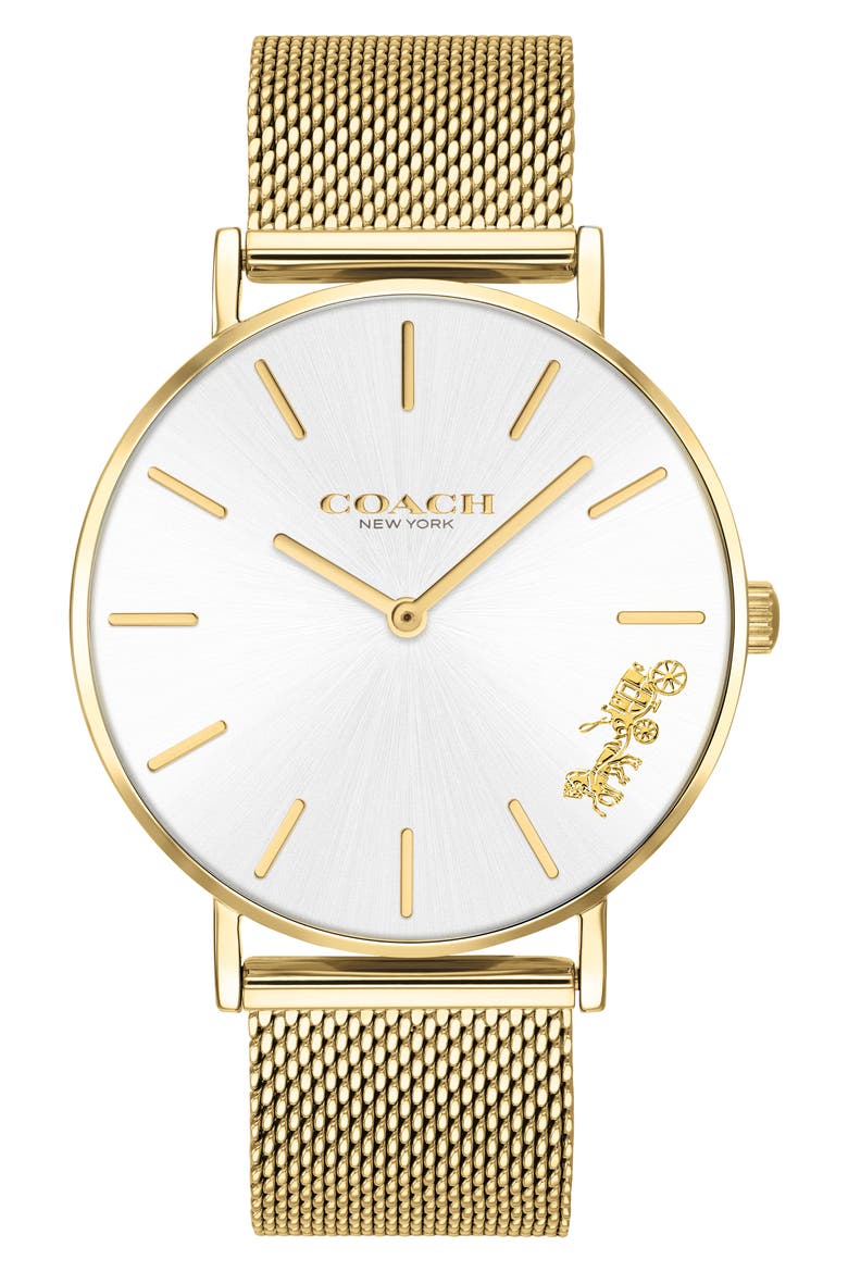 Perry Mesh Band Watch, 36mm, Main, color, GOLD/ WHITE