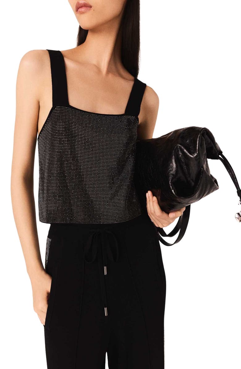 maje Strappy diamanté knit top, Alternate, color, Black