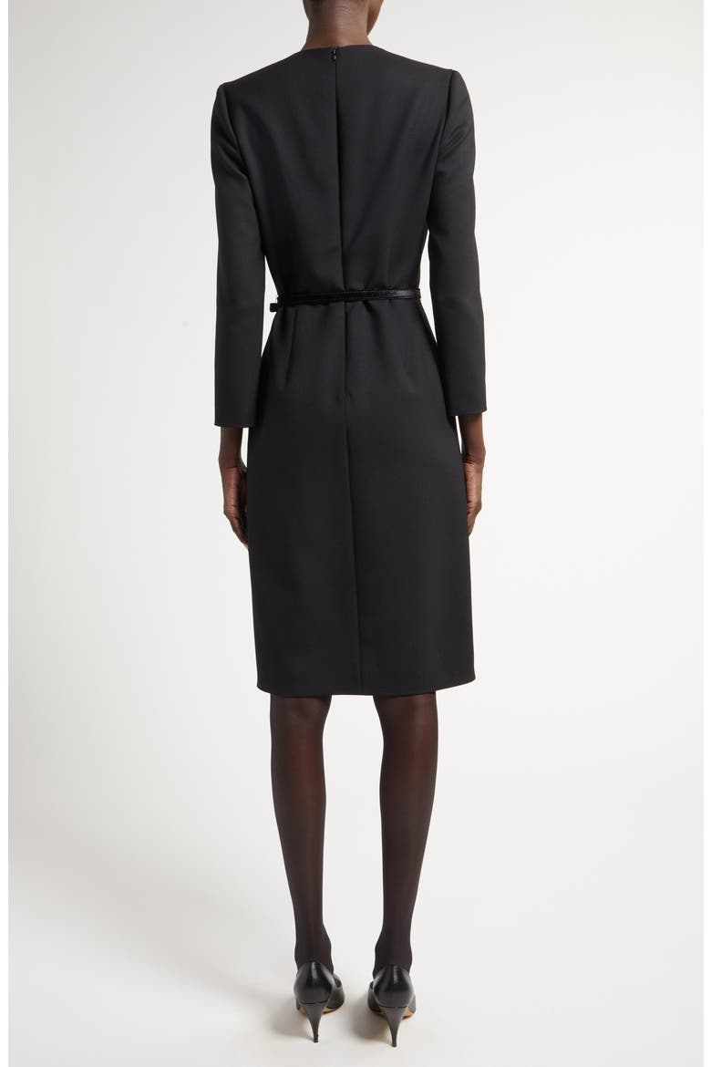 Angeline Belted Double Face Stretch Wool Sheath Dress, Alternate, color, BLACK