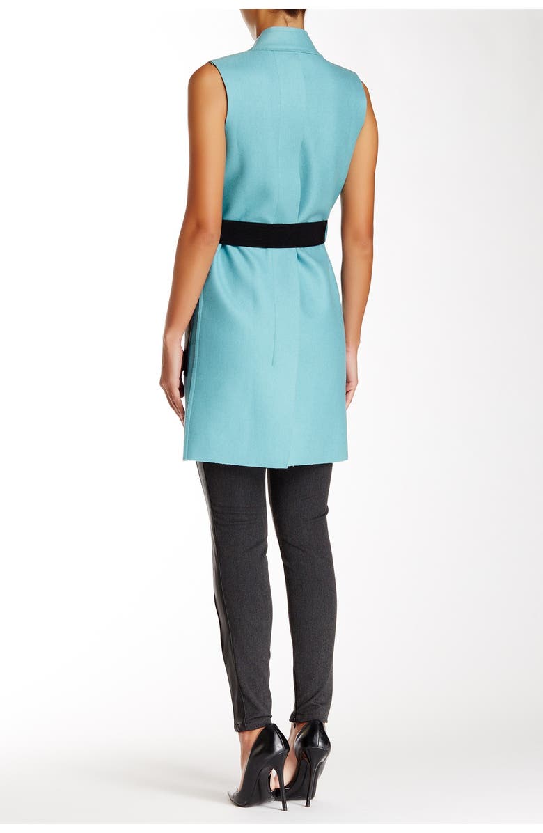 GRACIA Faux Leather Trim Wool Blend Longline Vest, Main, color, 