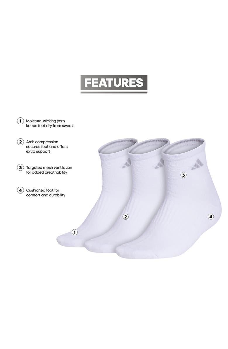 adidas 3-Pack Athletic Cushioned Quarter Socks 6-Pack Athletic Cushioned Quarter Socks, Alternate, color, White/ Clear Grey