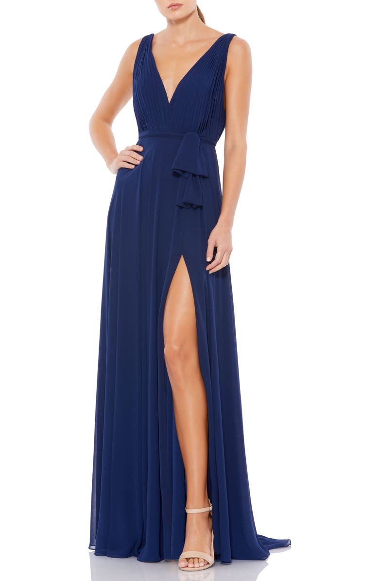 Mac Duggal Sleeveless V-Neck Chiffon Gown, Main, color, Midnight