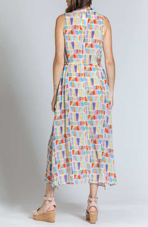 Apny Print Sleeveless Maxi Shirtdress In Purple/lime/yellow Multi