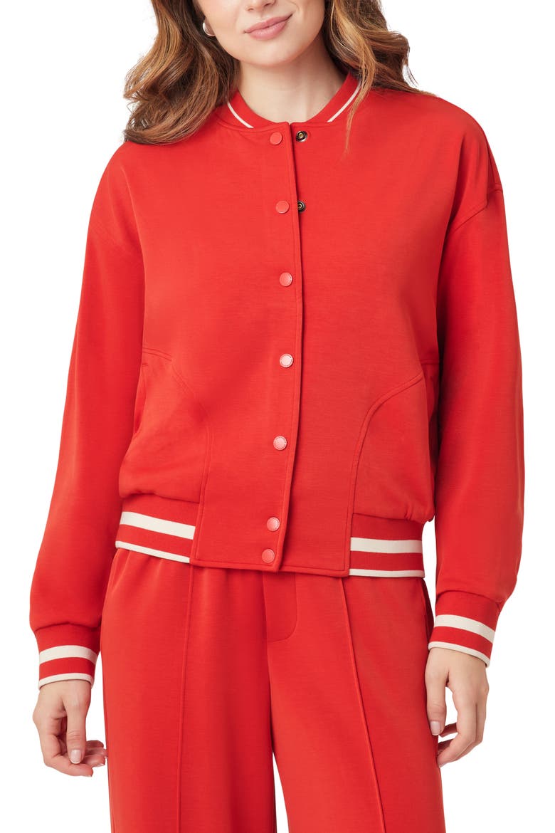 Stripe Trim Bomber Jacket, Main, color, AURA ORANGE