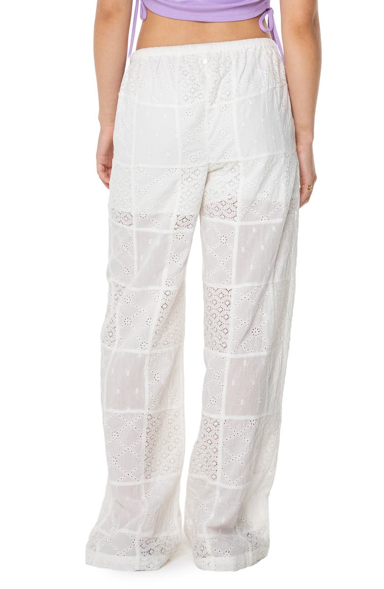 Roxy Precious Patchwork Eyelet Wide Leg Pants, Alternate, color, Snow White Solid