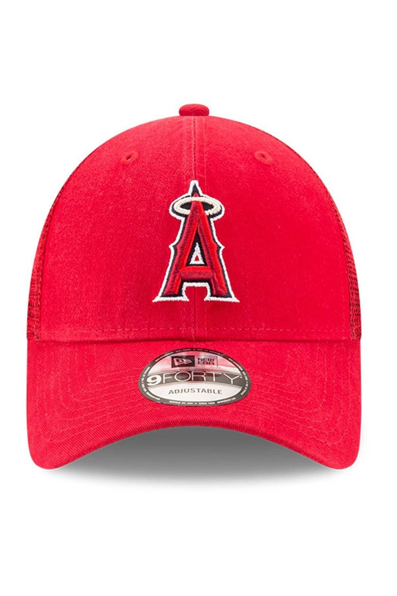 Men's New Era Red Los Angeles Angels Trucker 9FORTY Adjustable Snapback Hat, Alternate, color, RED