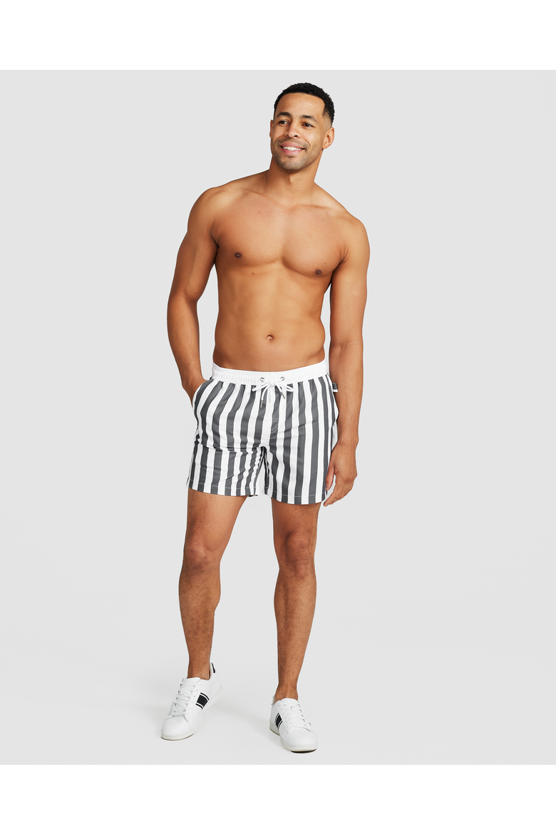 St. Barth Swim Short, Alternate, color, Charcoal & White Panel Stripe