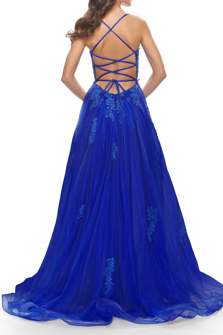 A-line Tulle Gown with Floral Embroidery and Pockets, Alternate, color, Royal Blue