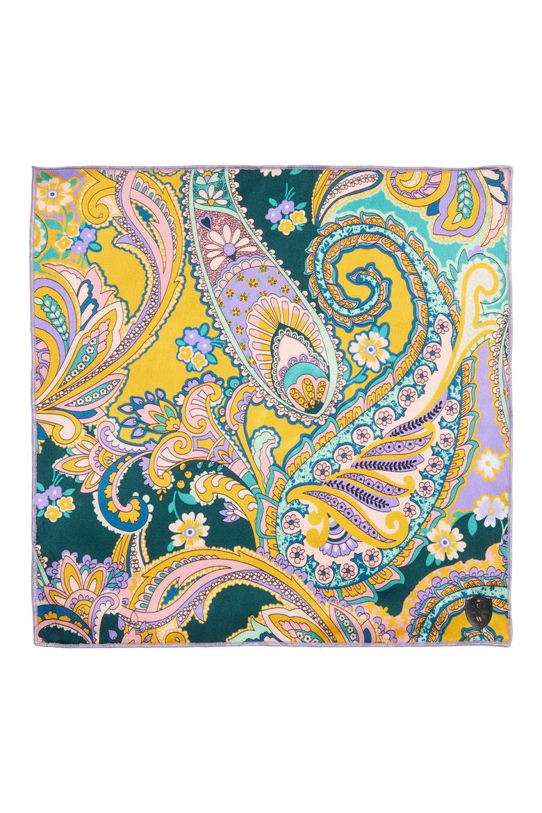 Gold & Lavender Paisley Silk Pocket Square, Alternate, color, GOLD