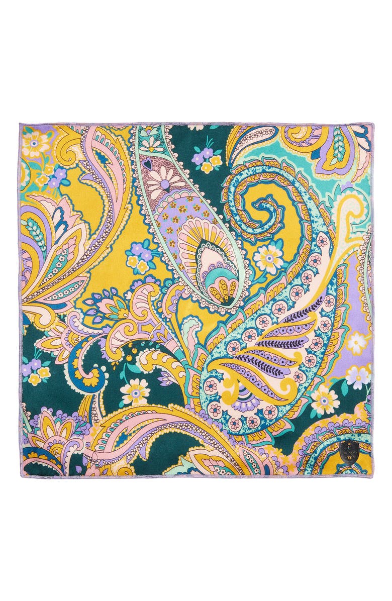 CLIFTON WILSON Gold & Lavender Paisley Silk Pocket Square, Alternate, color, Gold