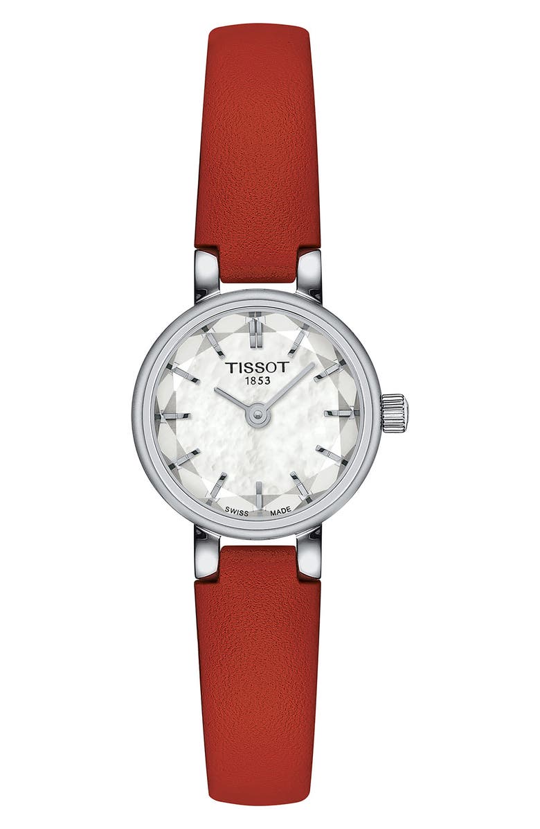 Tissot Lovely Round Leather Strap Watch, 19.5mm, Main, color, Red
