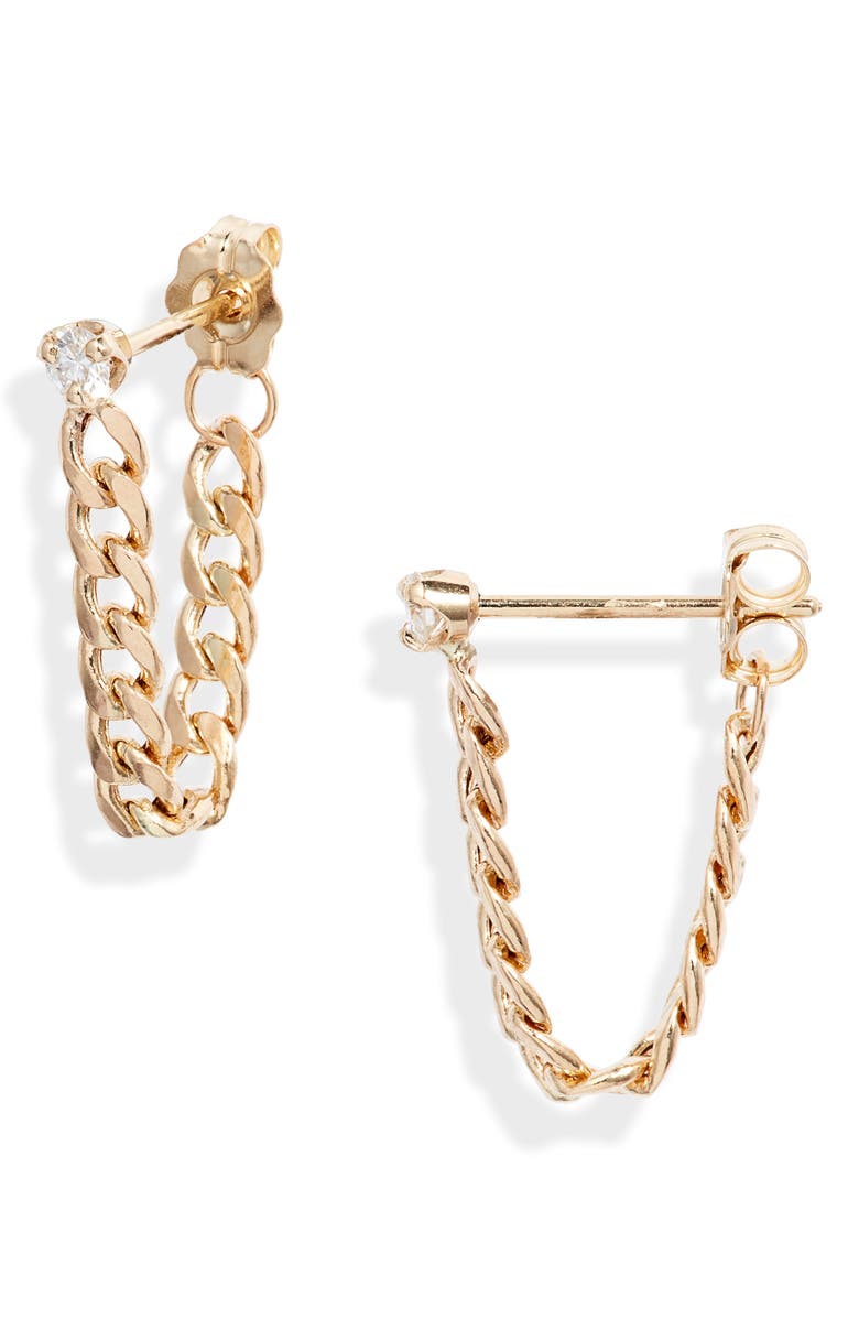 Zoë Chicco Diamond Small Curb Chain Hoop Earrings, Main, color,