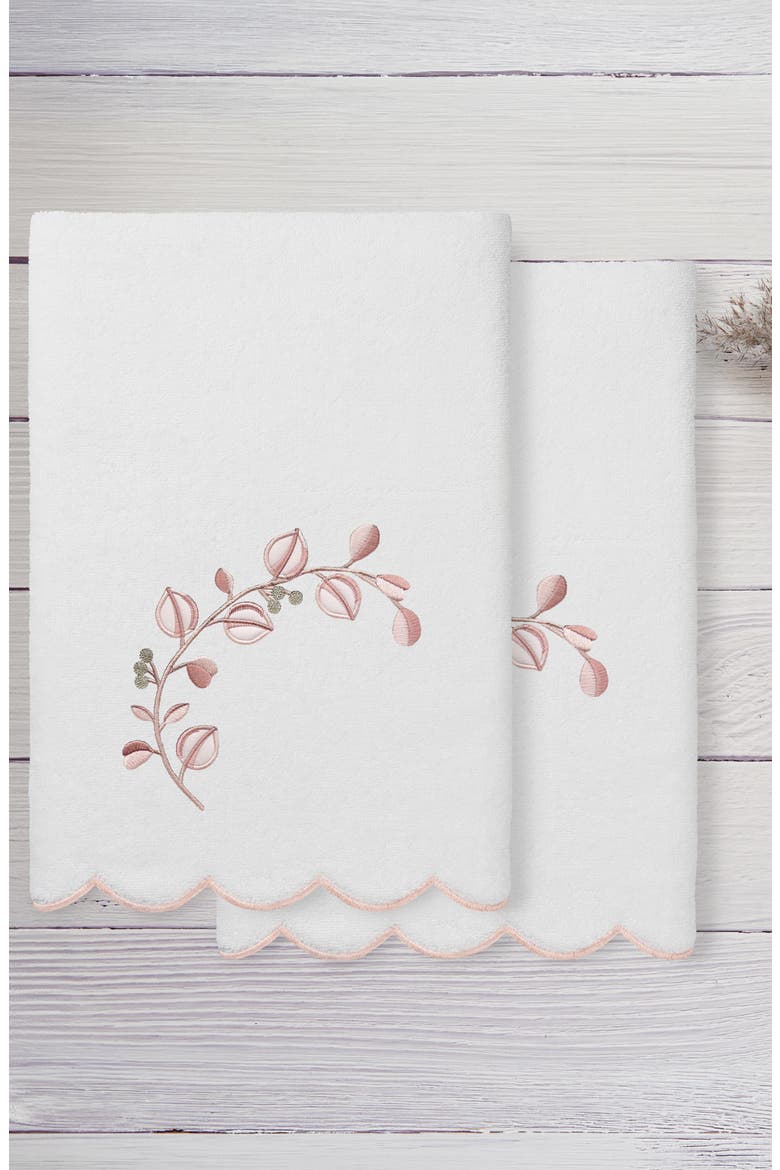 2-Piece Wild Branch Turkish Cotton Bath Towel Set, Alternate, color, WHITE/ PINK
