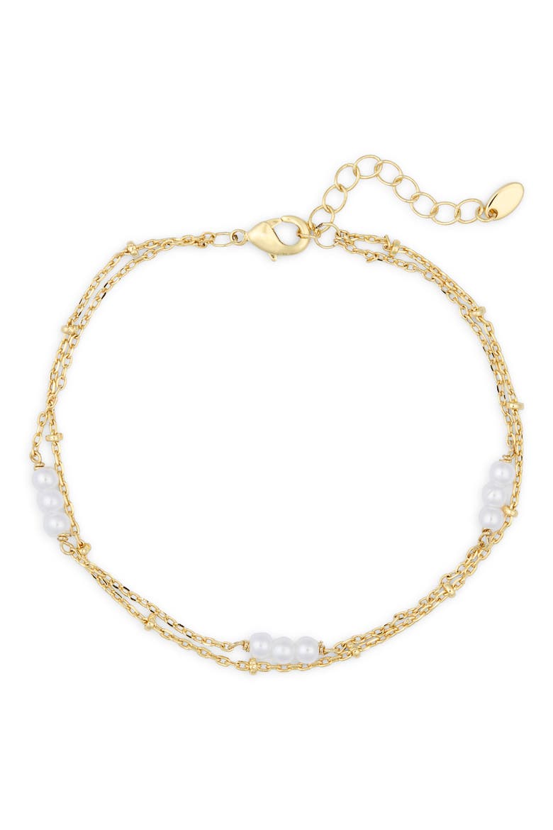 Demi Fine Faux Pearl Chain Bracelet, Main, color, WHITE- GOLD