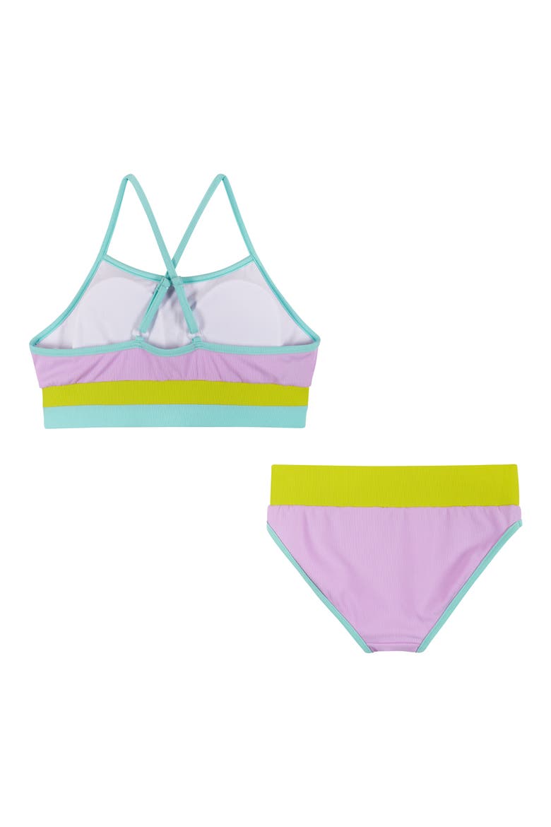 Kids' Rib Colorblock Two-Piece Swimsuit, Alternate, color, PURPLE