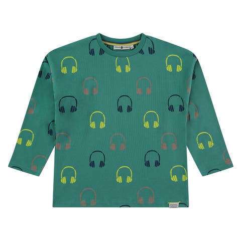 Allover Headphones Crewneck Long Sleeve T-Shirt