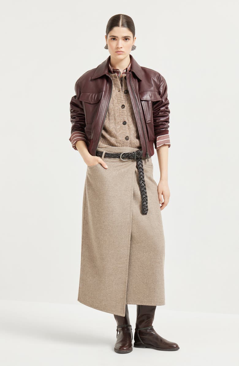 Brunello Cucinelli Soft nappa leather bomber jacket, Alternate, color, Amaranth