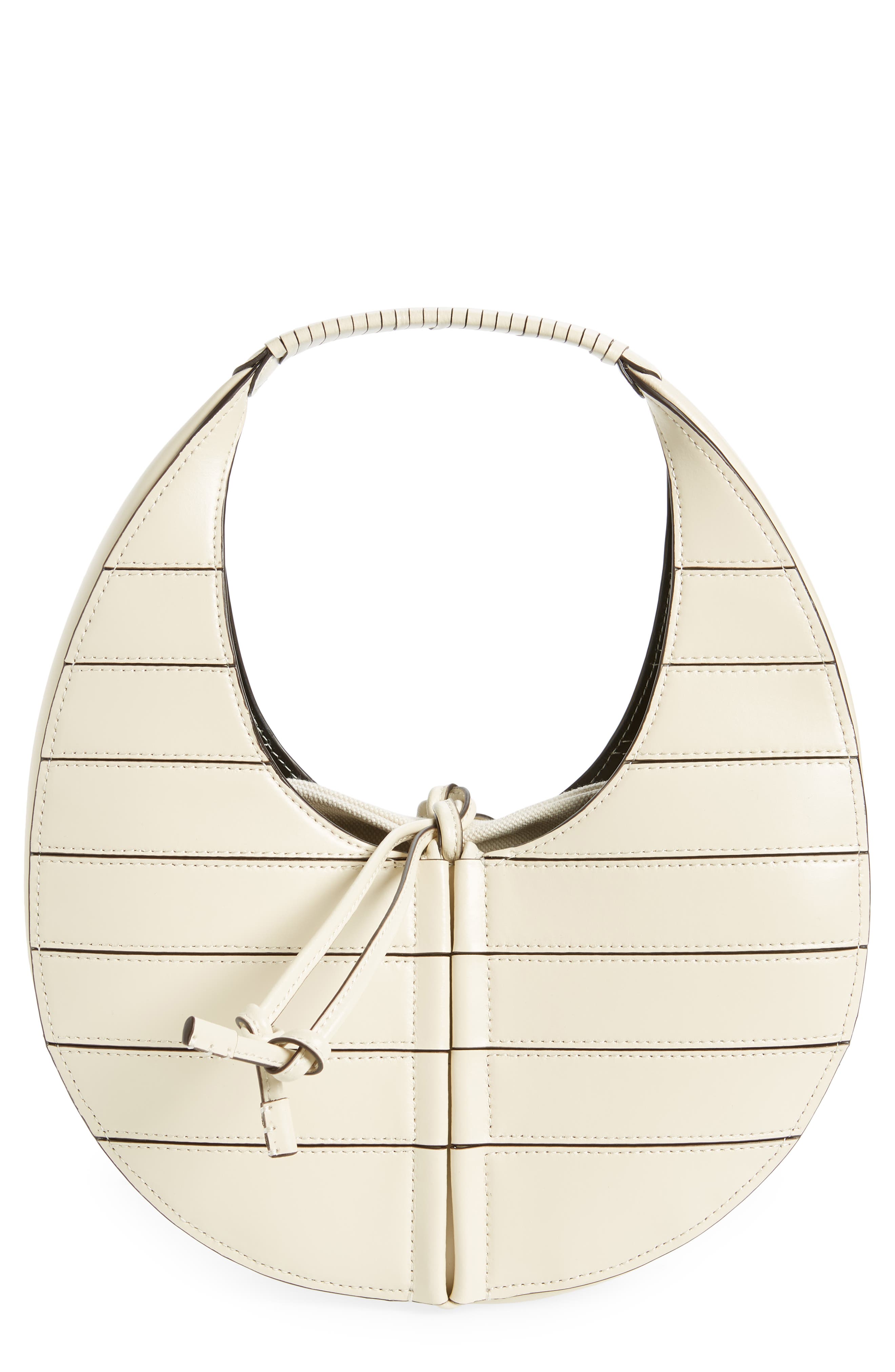Slatted Moon Leather Bag, Main, color, CREAM