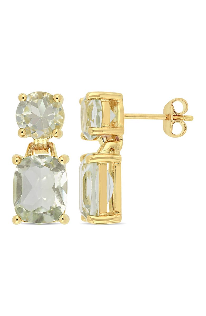 DELMAR Yellow Gold Plated Sterling Silver Prasiolite Double Drop Earrings, Main, color, 