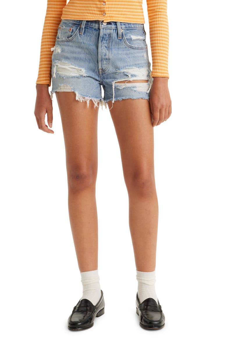 Levi's<sup>®</sup> 501<sup>®</sup> Original Ripped Cutoff Denim Shorts, Main, color, Camp Point