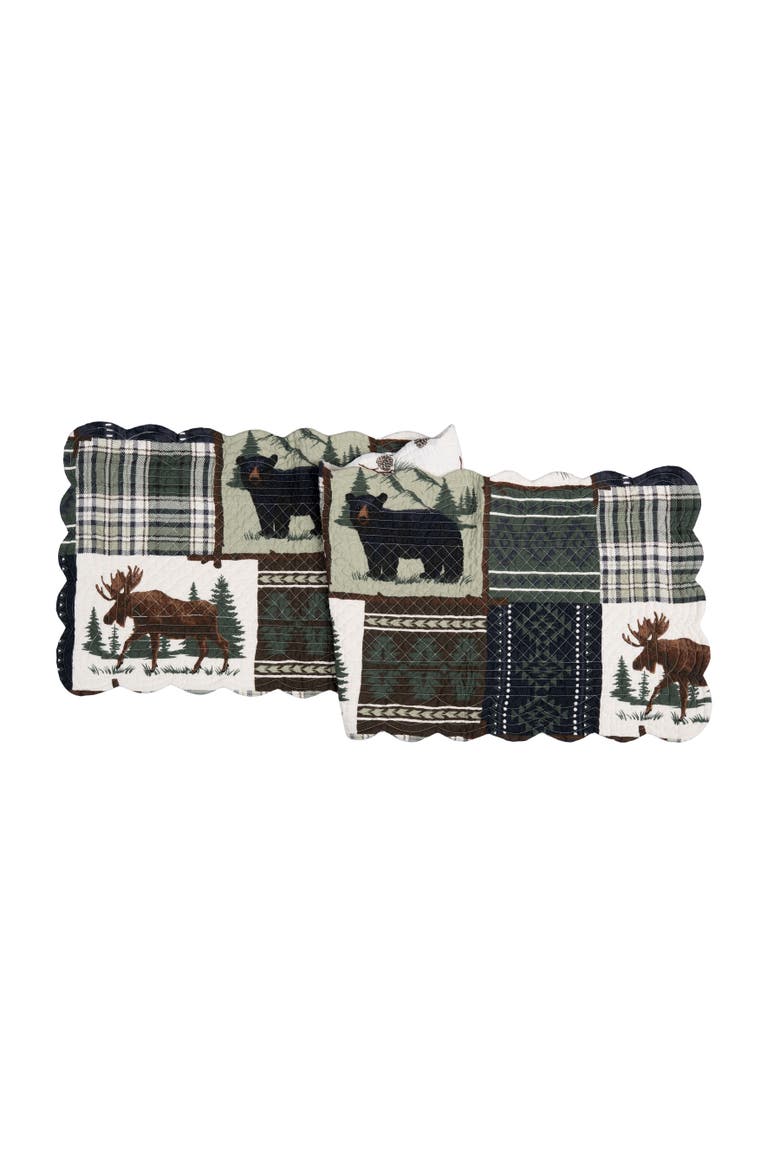 Greenstone Pines Cotton Table Runner 14" x 51" - Bear & Moose Lodge, Main, color, Green