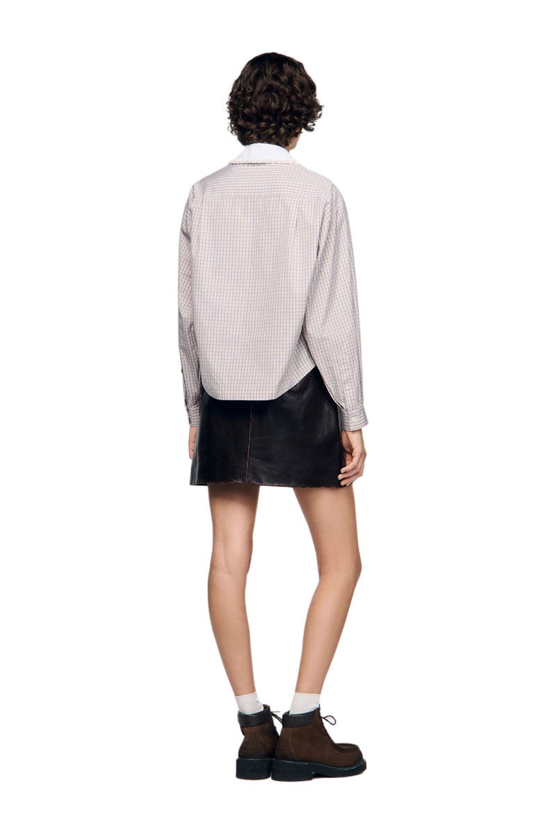 SANDRO Plaid and pearl collar shirt, Alternate, color, Beige / White