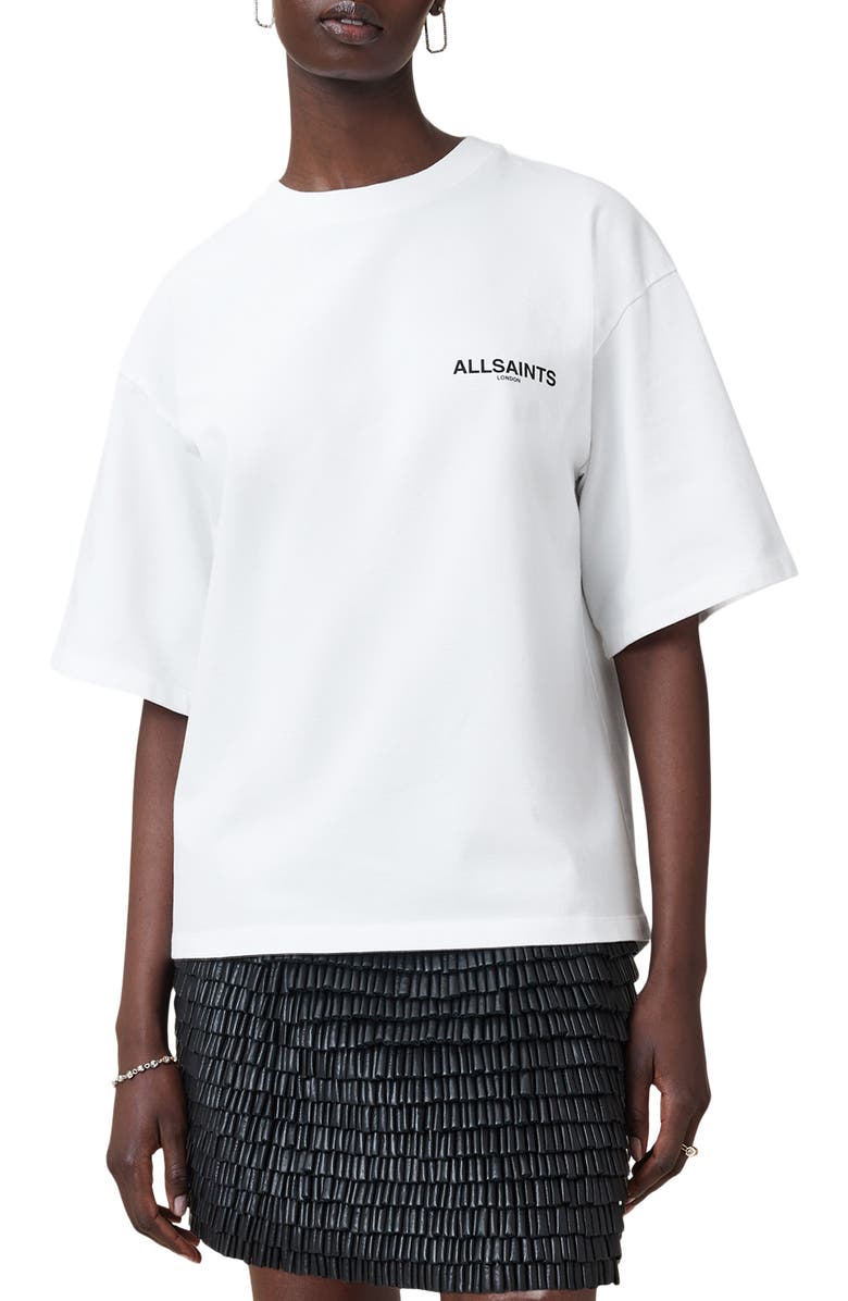 AllSaints Heaps Amelie Cotton Graphic T-Shirt, Main, color, Optic White