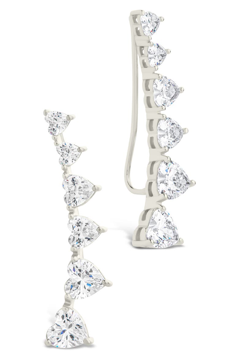 Jillian Cubic Zirconia Heart Ear Climbers, Main, color, SILVER