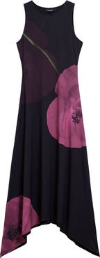 Desigual Print Asymmetric Hem Midi Dress