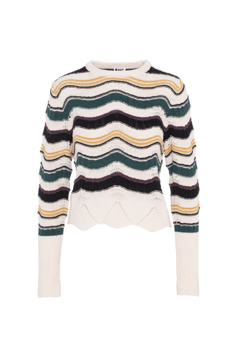Crochet Striped Scalloped Hem Knit Top, Main, color, Cream Combo
