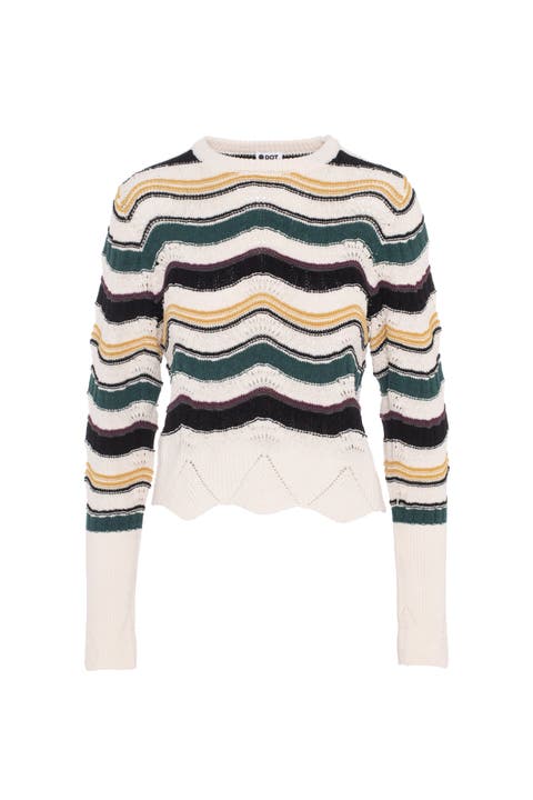 Crochet Striped Scalloped Hem Knit Top