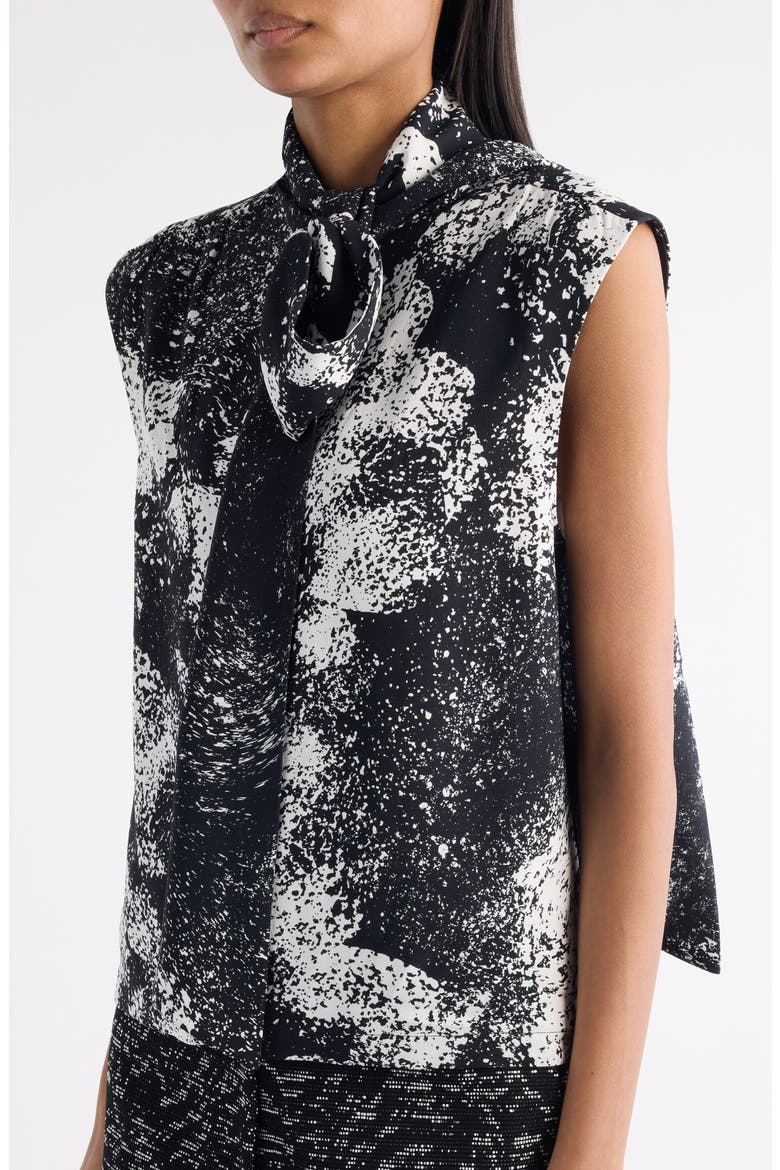 Cecussi Abstract Floral Tie Neck Top, Alternate, color, BLACK