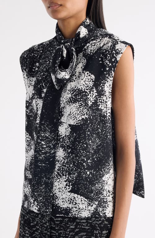 Dries Van Noten Cecussi Abstract Floral Tie Neck Top In Black