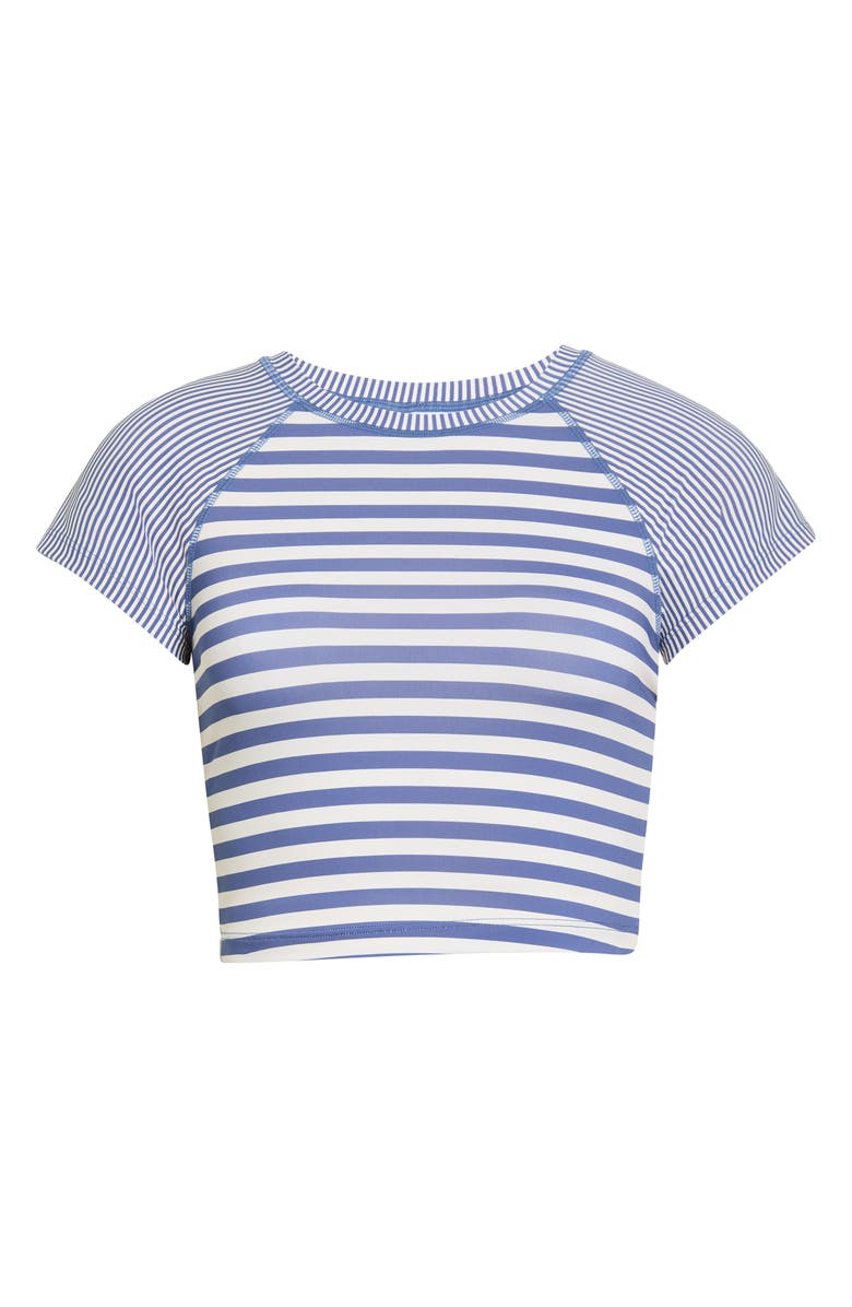 Roxy Stripe Out Short Sleeve Crop Rashguard, Alternate, color, Bijou Blue