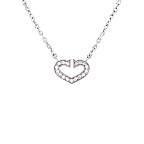 C Heart de Cartier Pendant Necklace 18K White Gold with Pave Diamonds