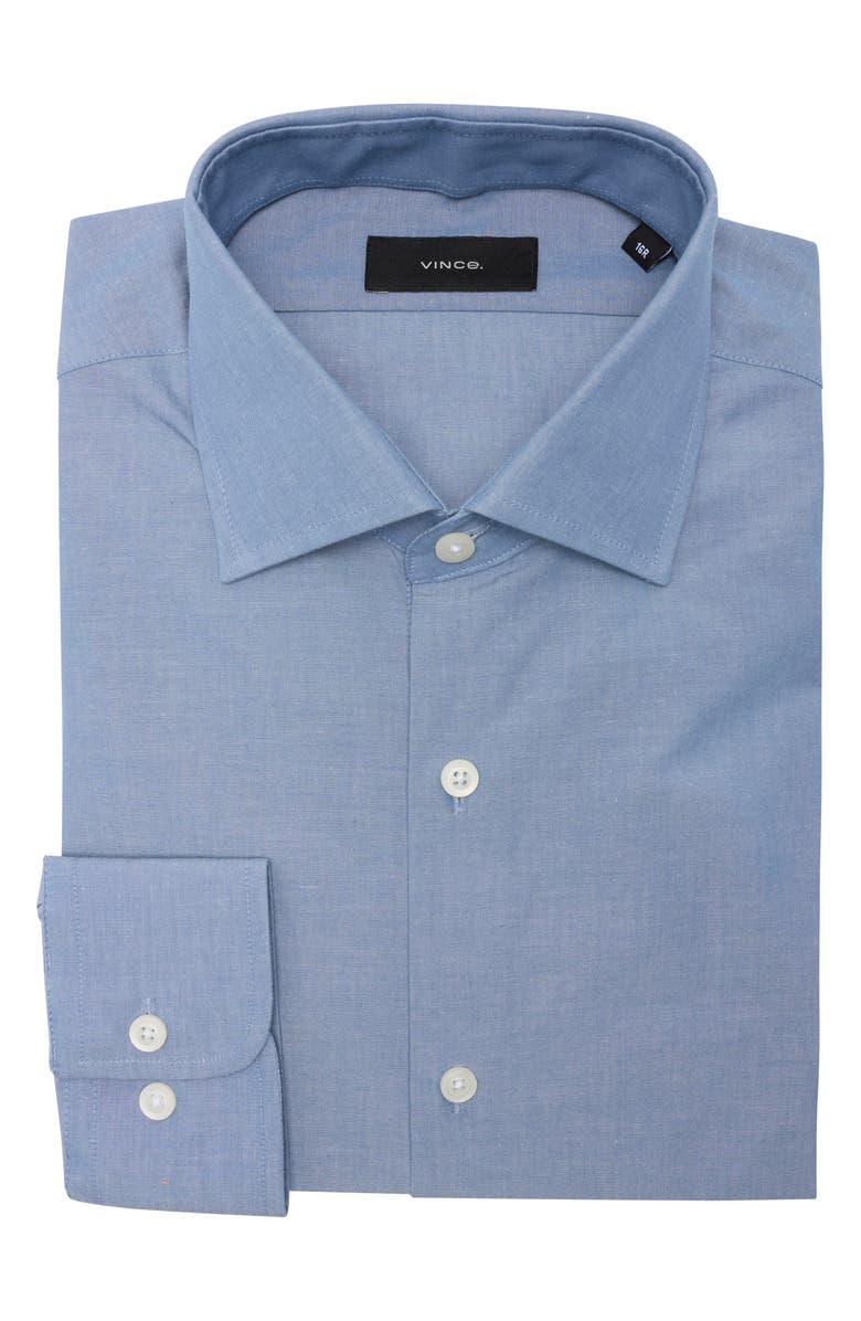 Vince Button Front Long Sleeve Cotton Shirt, Main, color, Blue