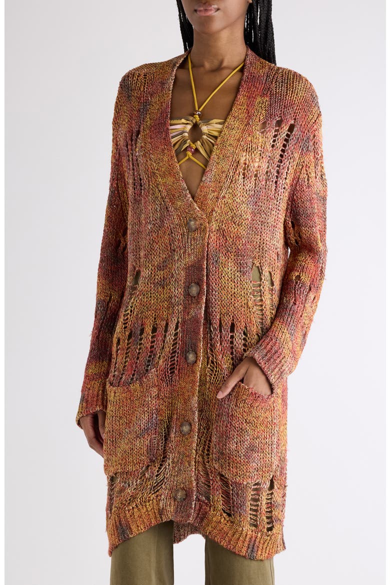 Hanae Openwork Ladder Stitch Cardigan, Alternate, color, ORANGE
