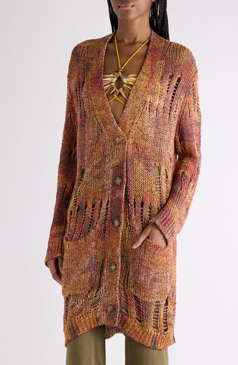 Isabel Marant Hanae Openwork Ladder Stitch Cardigan, Alternate, color, Orange