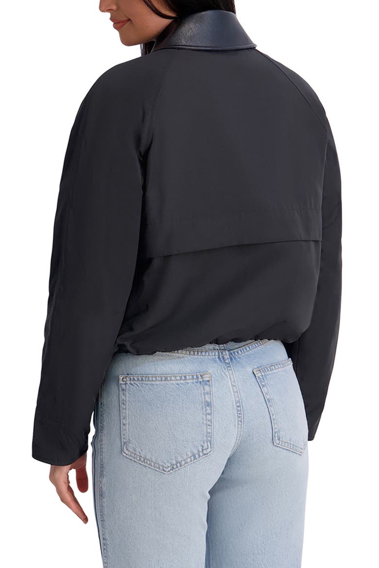 Faux Leather Collar Twill Rain Jacket, Alternate, color, BLACK