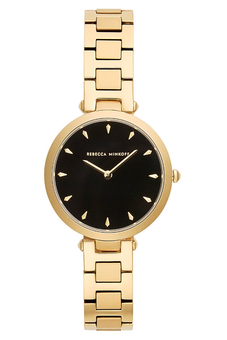 T-Bar Bracelet Strap Watch, 33mm, Main, color, GOLD/ BLACK/ GOLD