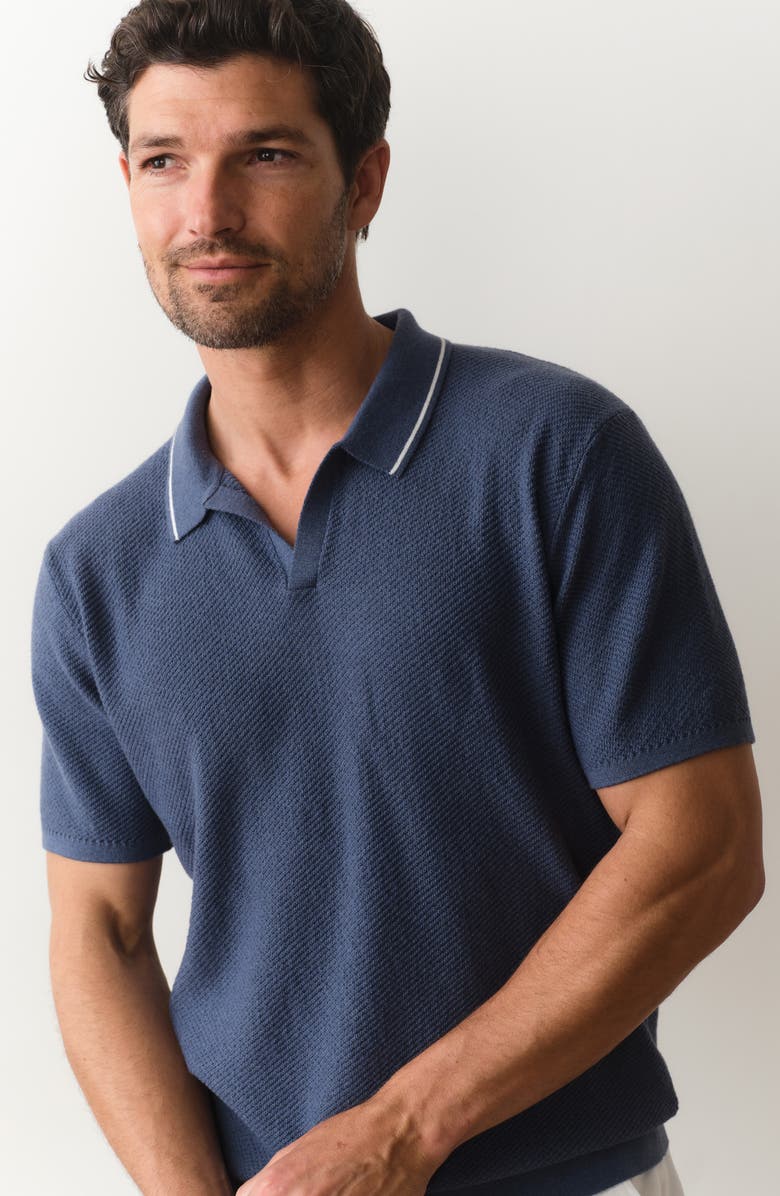 Marine Layer Greyson Short Sleeve Polo Sweater, Alternate, color, Vintage Indigo